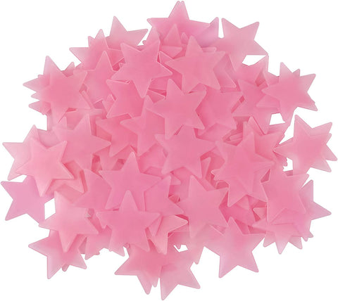 100 Pcs Colorful Glow in The Dark Luminous Stars Fluorescent Noctilucent Plastic Wall Stickers Murals Decals for Home Art Decor Ceiling Wall Decorate Kids Babys Bedroom Room Decorations (Pink)