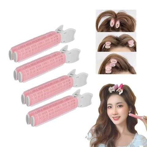 Calsgkspray 4Pcs Pink Hair Rollers with Clip Volumizing Hair Root Clips Bangs Curler DIY Hair Styling Accessories Tool Portable Hair Volume Clip Self Grip Volume Hair Root, Hair Rollers