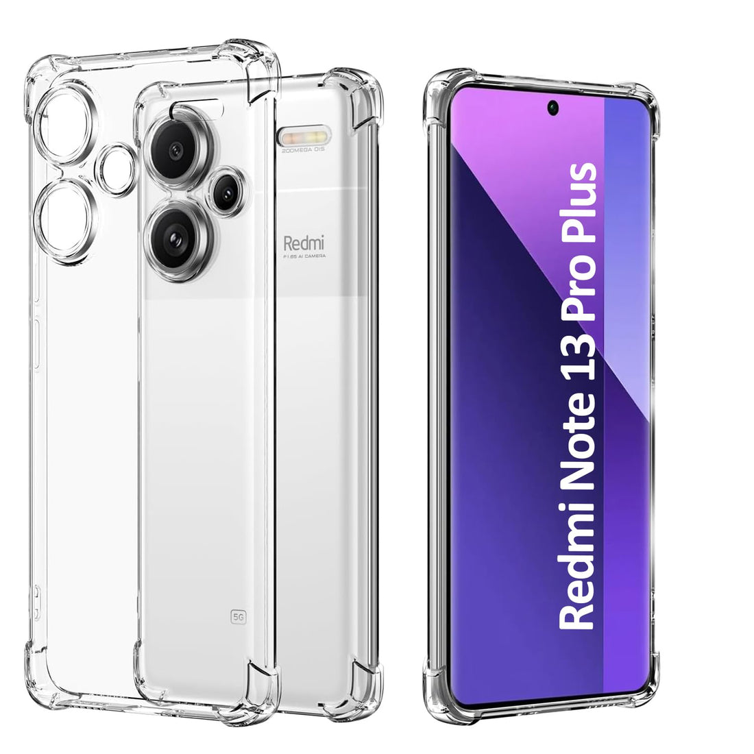 USTIYA Case for Redmi Note 13 Pro+ Pro Plus 5G Clear TPU Four Corners Military-Grade Protection Cover Transparent Soft funda