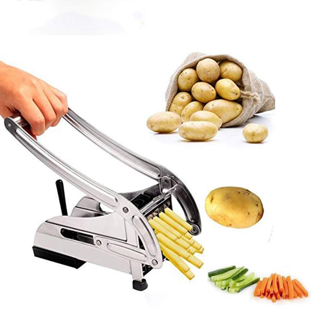 Potato Chippers, Homeself Stainless Steel French Fries Cutter, Homemade Potatoes Slicer with 2 Thickness Adjustable Blades, for Carrots Apples Cucumbers Onions Veg Sticks Silver