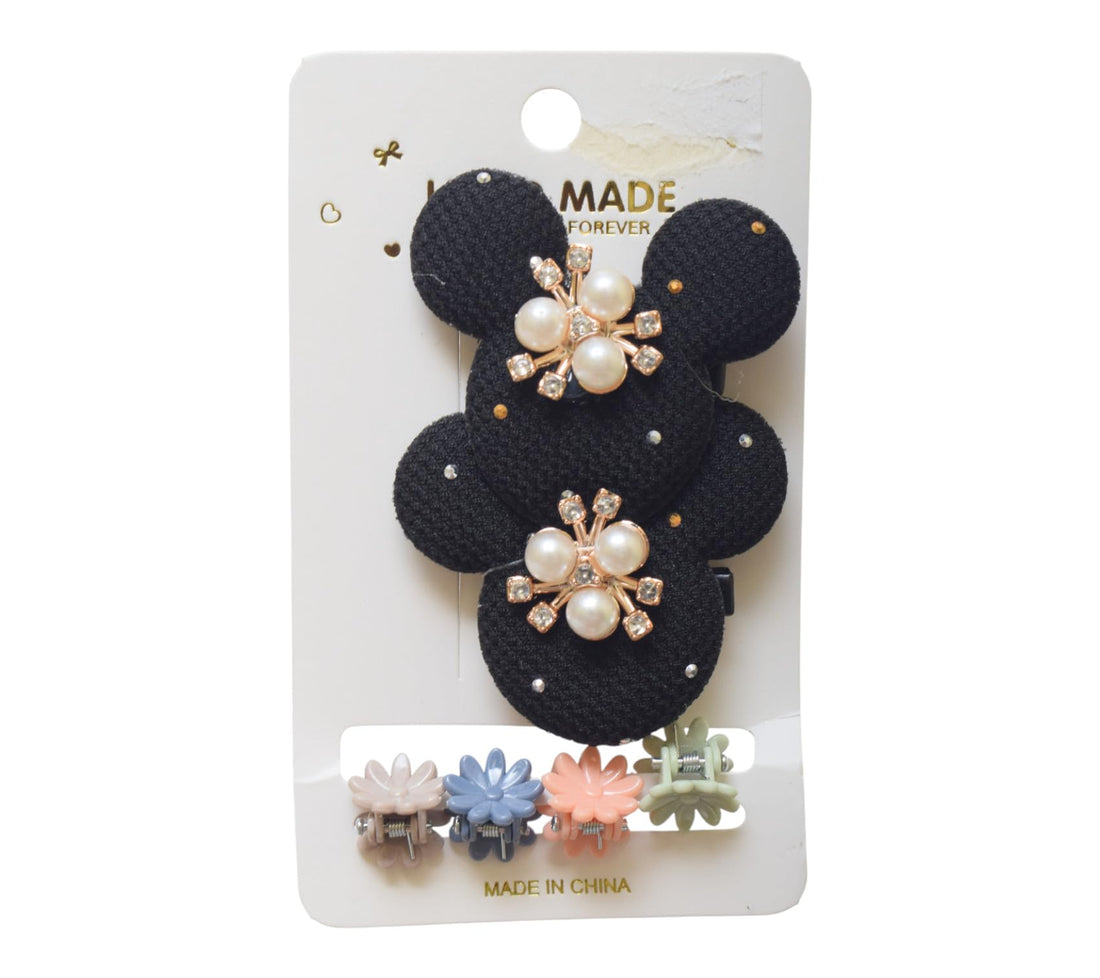 Daphne 2 Pieces Teddy Bear Shape Hair Ties - Black