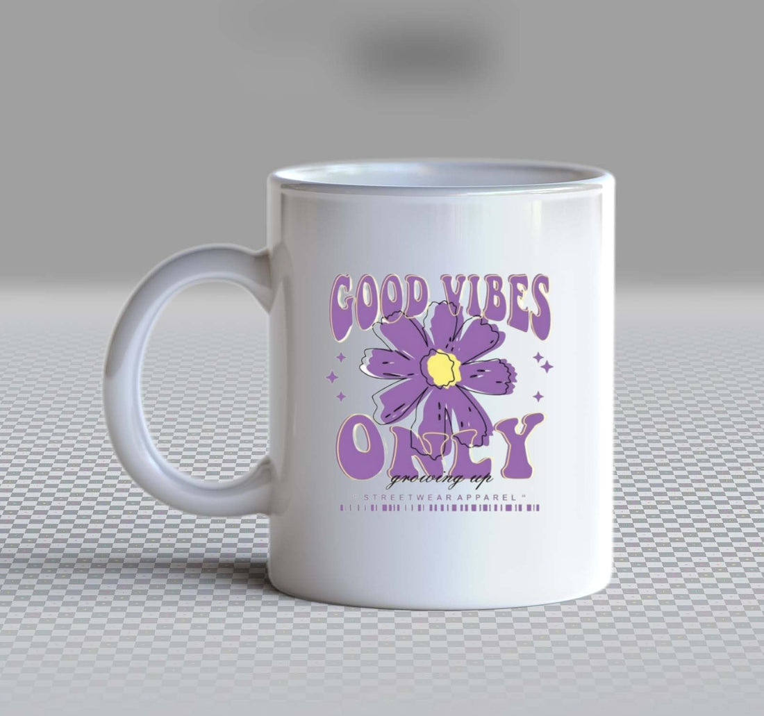 Good Vi bes Only Mug w ith assorted print, white ceramic