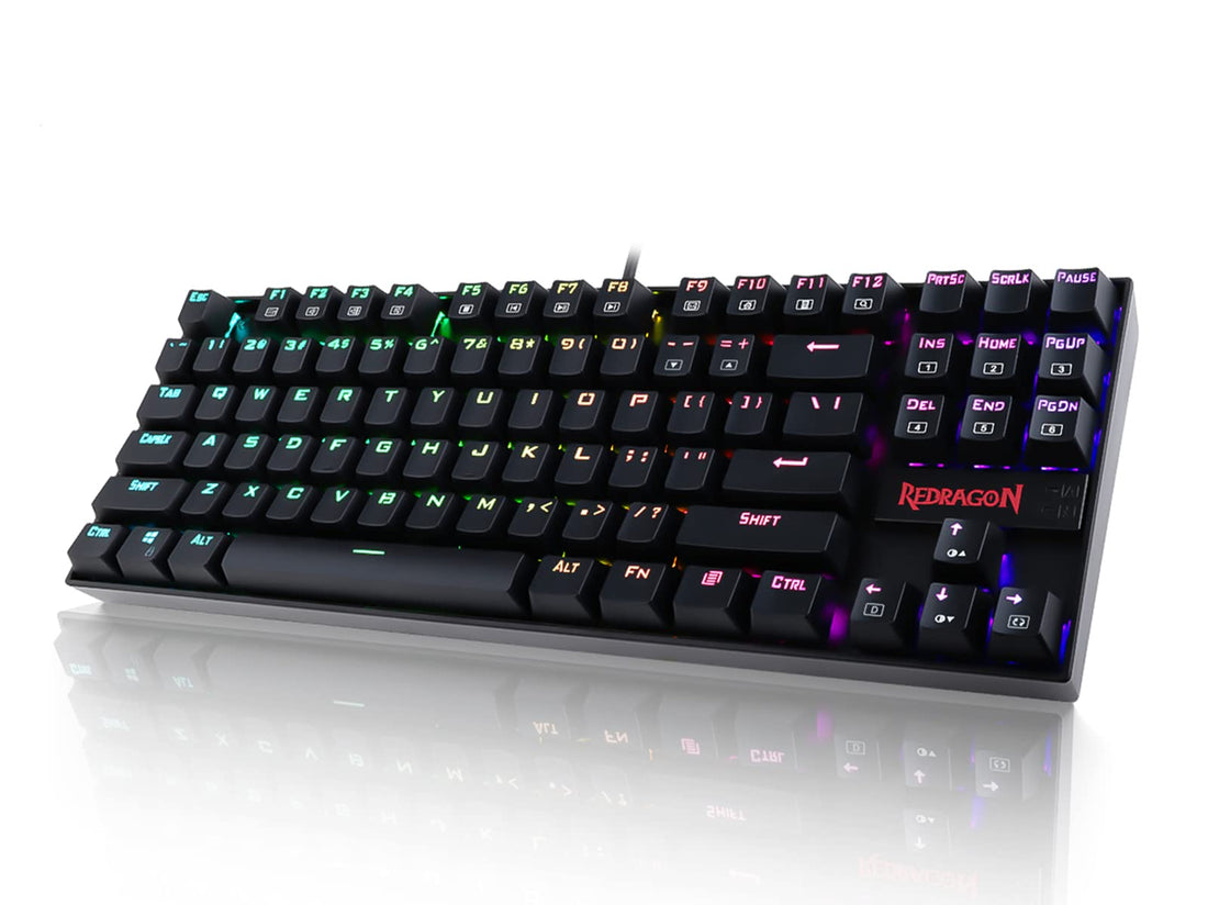 Redragon K552 Mechanical Gaming Keyboard with 87 Keys 16.8 Million Colors Adjustable RGB Backlight Waterproof Design USB Wired English Work Keyboard ABS Metal Design for Windows PC Gaming (Red Axis,