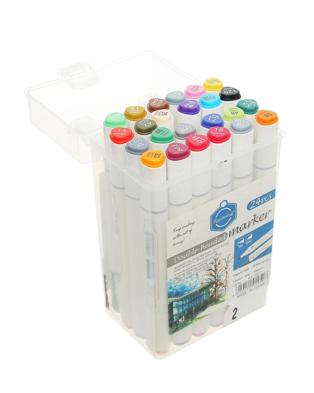 Keep Smiling HS-48_MKB-24 Superior KS-52 Set Of 24 Pieces Of Double Headed Markers In An Organizer Box, Made With Premium Material For Durability And Long-Lasting Use - Multi Colour