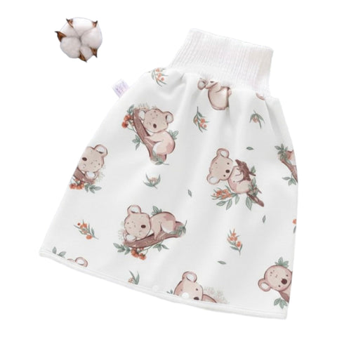 MZ Baby Waterproof Training Diaper Skirt with Koala Print Pattern, White, Medium Size for Toddlers Up to 4 Years, Bedwetting Protection