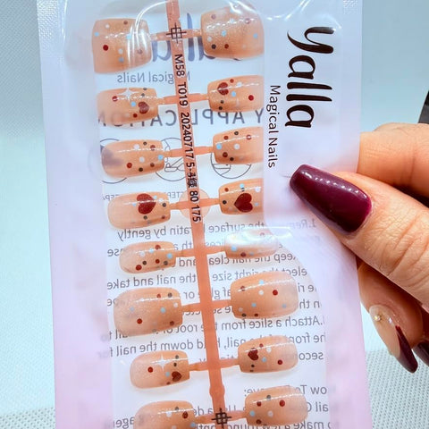 Cat Eye Press On Nails with Artistic Design | Salon Finish Magnetic Effect | Glossy False Nails, Short Length | 12 Designs and Colors (Beige & Polka Dots)