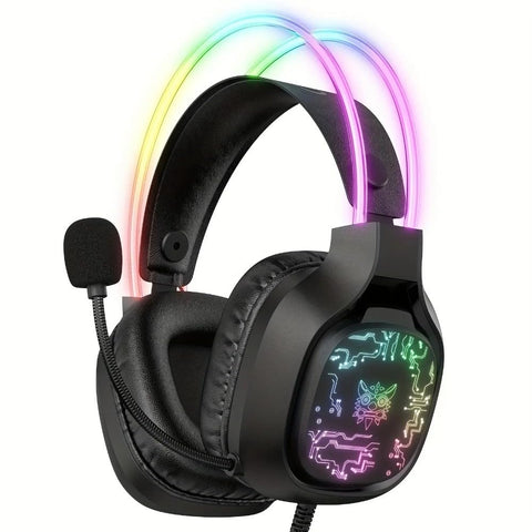 X22 Gaming Headset RGB Dynamic Lighting Wired Over-Ear Headphones with Noise-Canceling Mic for PC PS4 Xbox PS5 (black)