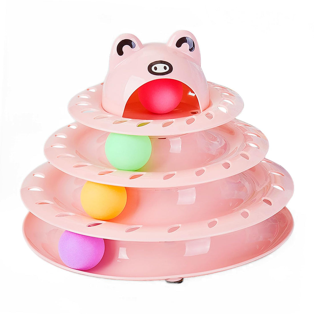 Cat Toys, 4-Level Turntable Ball Track Interactive Cat Toy for Indoor Cats, Self Play Fun Roller with Colorful Rotating Ball Puzzle Exercise Kitten Toys (Pink)