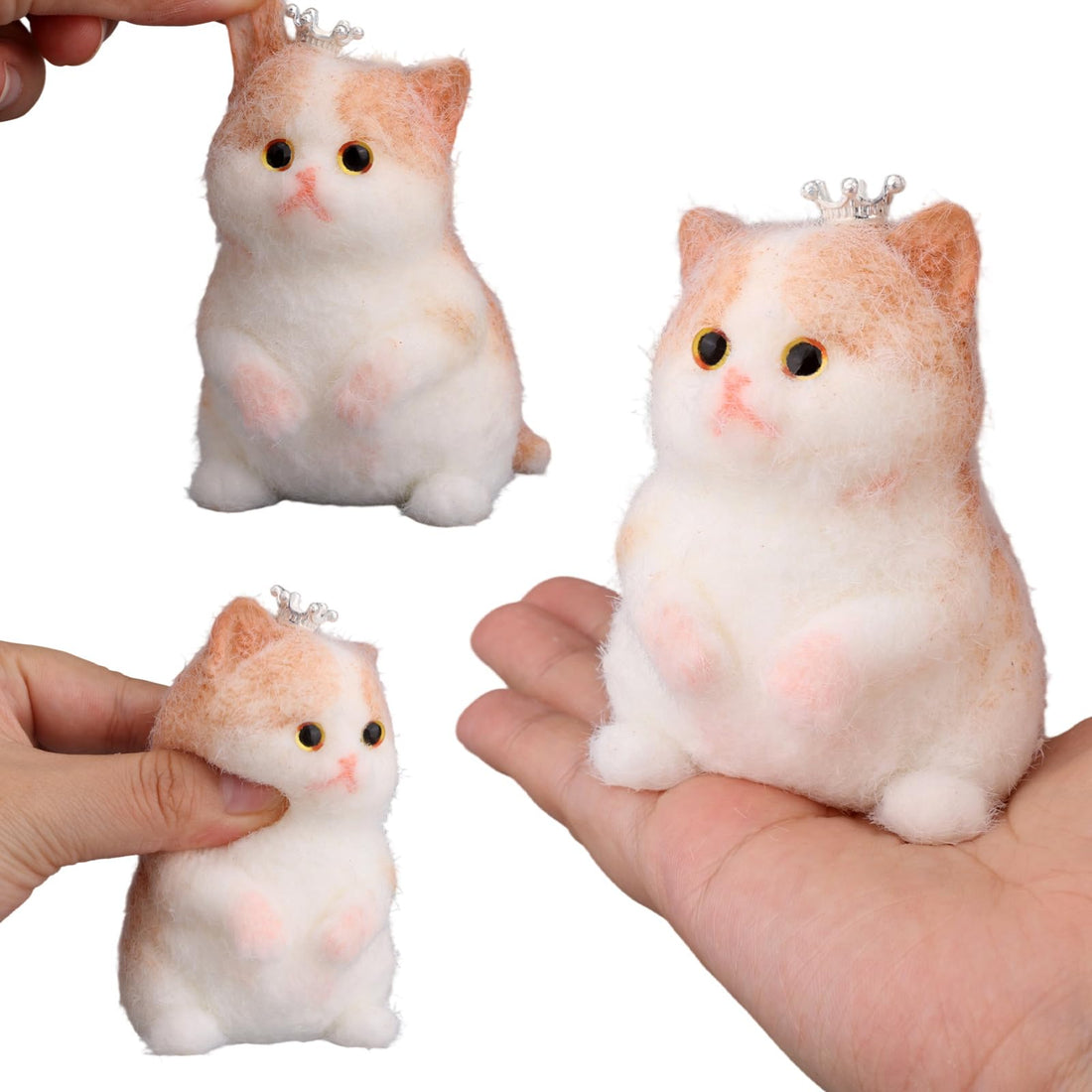 BOXOB Soft Cat Squishy Squishy Cat Toy with Plush Balls for Kids and Adults, Taba Squishycute Crowned Cat Squeeze Stress Relief Toy for Fun