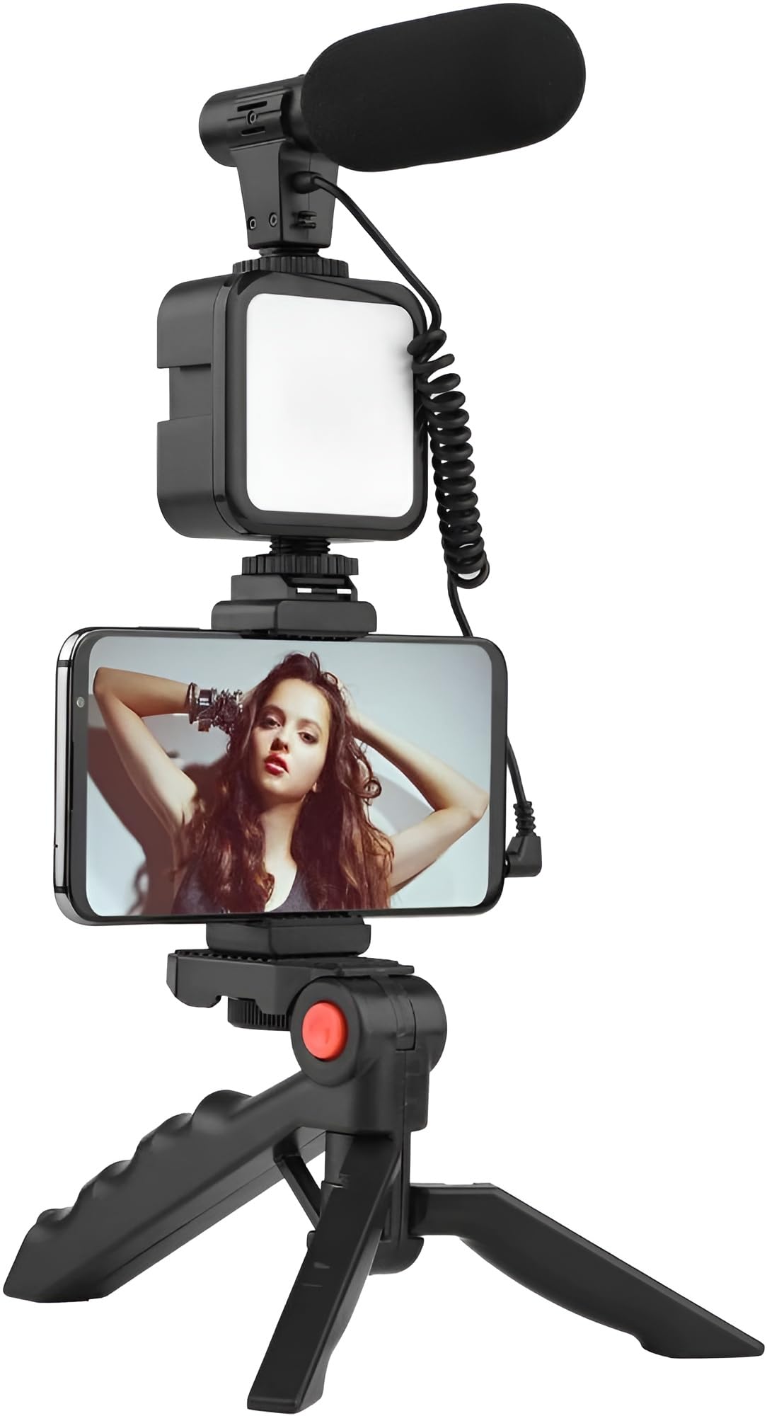 Plan A Video Content Maker Kit with Microphone, Mini Tripod, LED Light, Phone Holder Clip for YouTube Video Recording, Podcasting, Content Creation