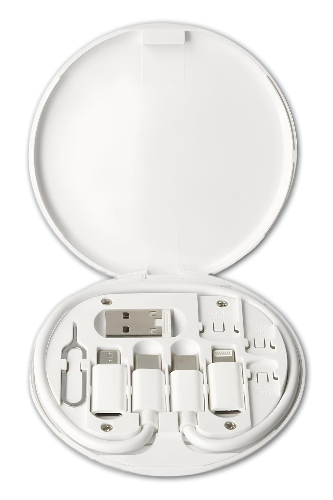 Travel Charging Hub with USB-C & Lightning - Integrated Storage, Phone Holder, and SIM Tool in Vibrant Colors for iOS Devices (1pc)