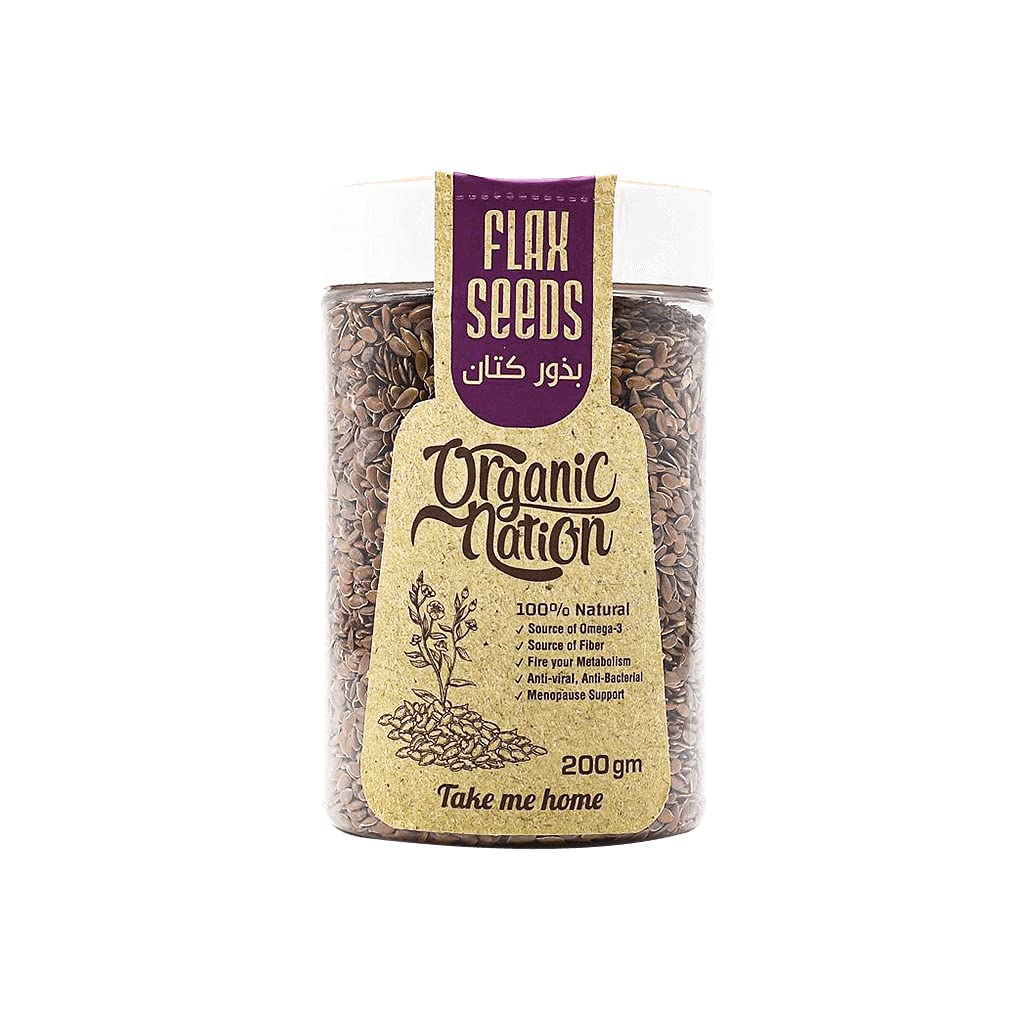 Organic Nation | Flax Seeds | 100% Natural | Non GMO | Source of Plant Protein | Rich in Fiber | Antioxidant | Omega-3 | Lower Blood Pressure | Gluten Free | 200g
