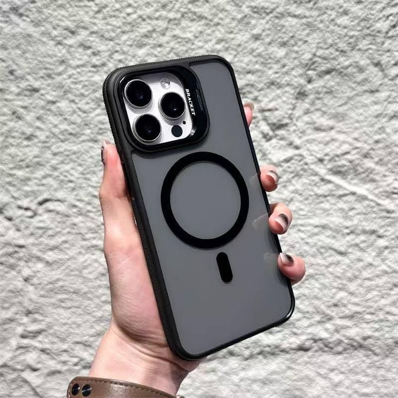 Eco Magnetic Case for iPhone15 Pro Max with Lens Stand, Compatible with Wireless Charging Cover, Anti-Fingerprint TPU Bumper Slim Shockproof Protective Case for iPhone 15 Pro Max (Black)