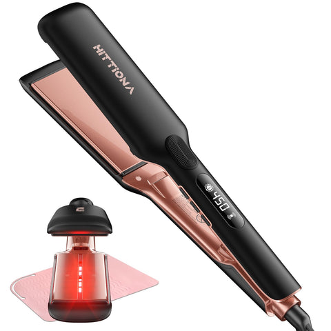 HITTIONA Vibration Flat Iron – 1.75” Ceramic Infrared Hair Straightener with 5S Fast Heat-Up, Dual Voltage, LCD Temp Control, 20 Million Negative Ions, Anti-Frizz & Fast Styling for All Hair Types