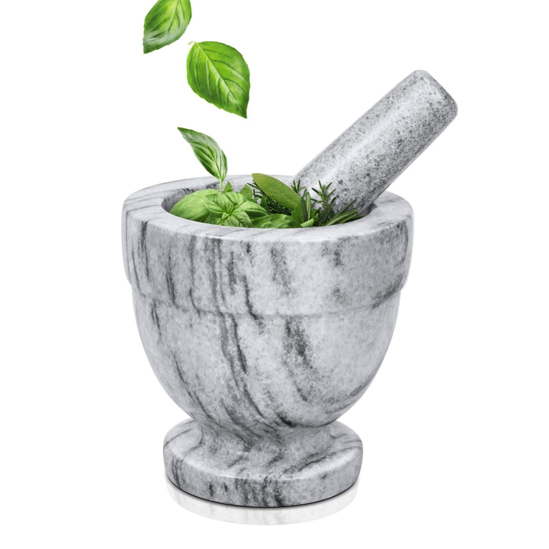 Flexzion Mortar and Pestle Set, White - Solid 4 inch Heavy Granite Molcajete Stone Grinder Crusher Bowl for Guacamole, Herbs, Spices, Garlic, Medicine Pills, Grain, Kitchen, Cooking