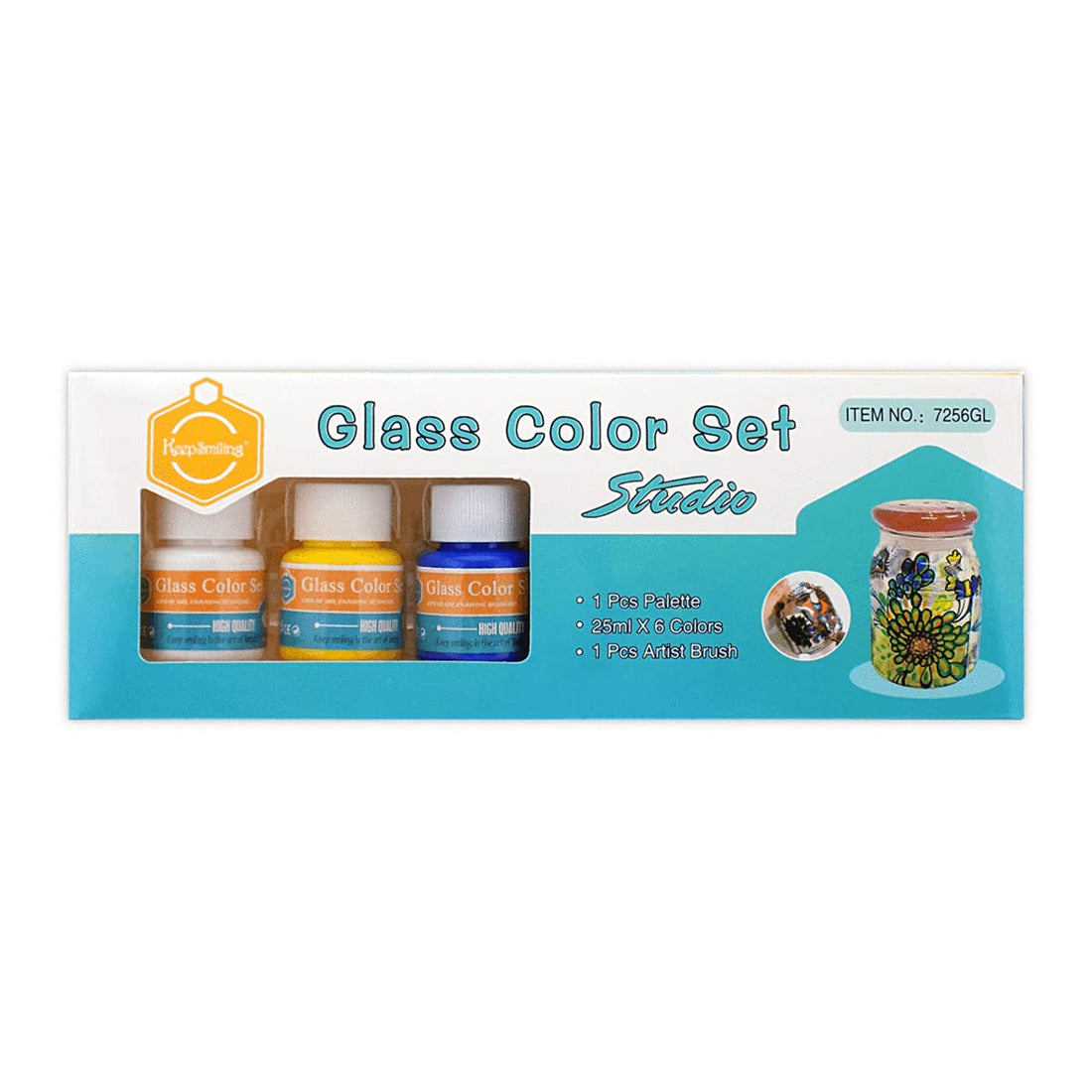 Keep Smiling Glass Colours Set, 6 Colours, 8 Pieces, Includes A Brush And Palette, Model Gl 7256