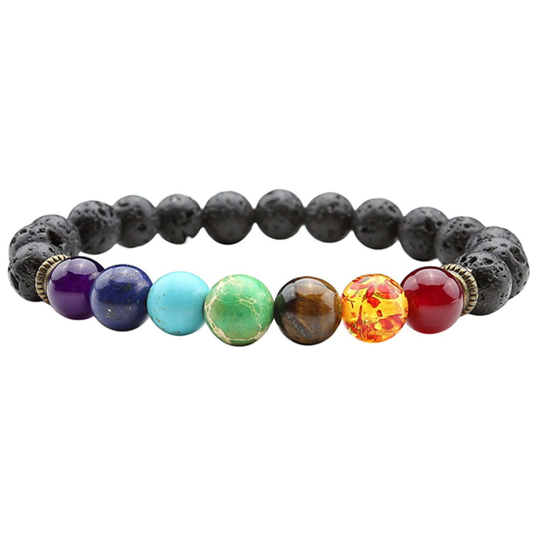 Jovivi Men Women Lava Rock Stone Aromatherapy Essential Oil Diffuser Stretch Bracelet 7 Chakra Healing Balancing Natural Gemstone Round Beads