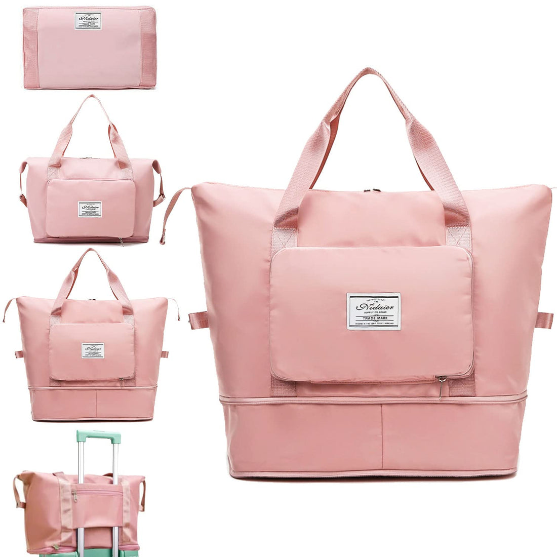 Large Folding Travel Bag, Waterproof Foldable Travel Weekend Bag Gym Tote Bag for Travel, Gym, Pink