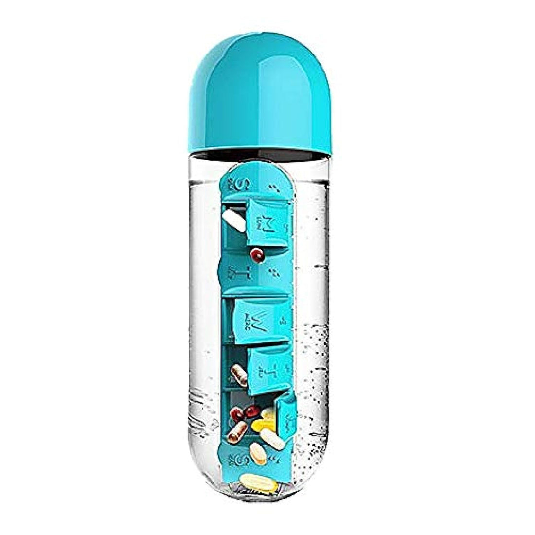 Ultra fashionable blue sports water bottles, daily pill box organizers, travel medicine organizers, beverage bottles