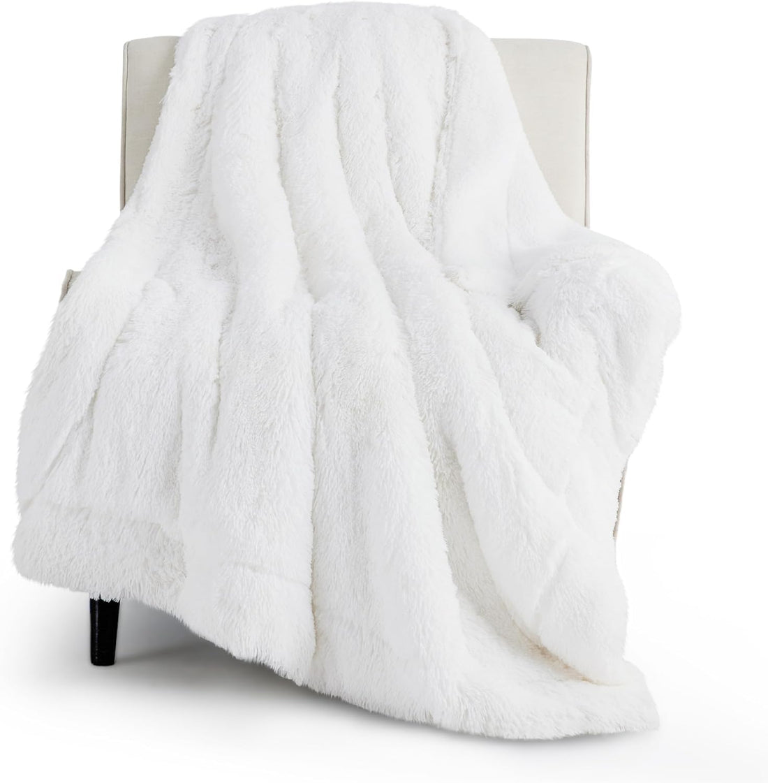 Moro Moro 3 Super Soft Faux Fur Reversible Sherpa Fleece Throw Blanket for Couch Sofa Bed - Thick Warm Fluffy Blanket for Gift, Plush Furry 125x150 Inches, White