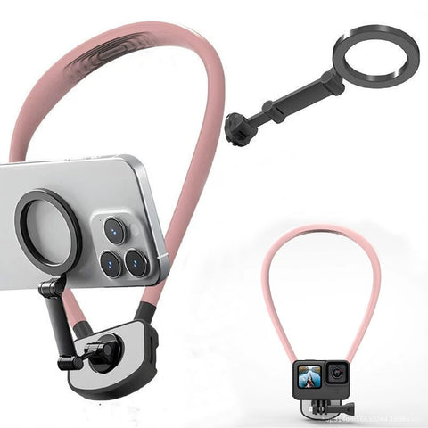 Quality Valley Magnetic Neck POV Mount for Mobile Phone | Mag-Safe Compatible Cell Phone Neck Holder Vlog Selfie Mount Hand Free Chest Stand for iPhone 15 14 13 12 Series Android (pink)