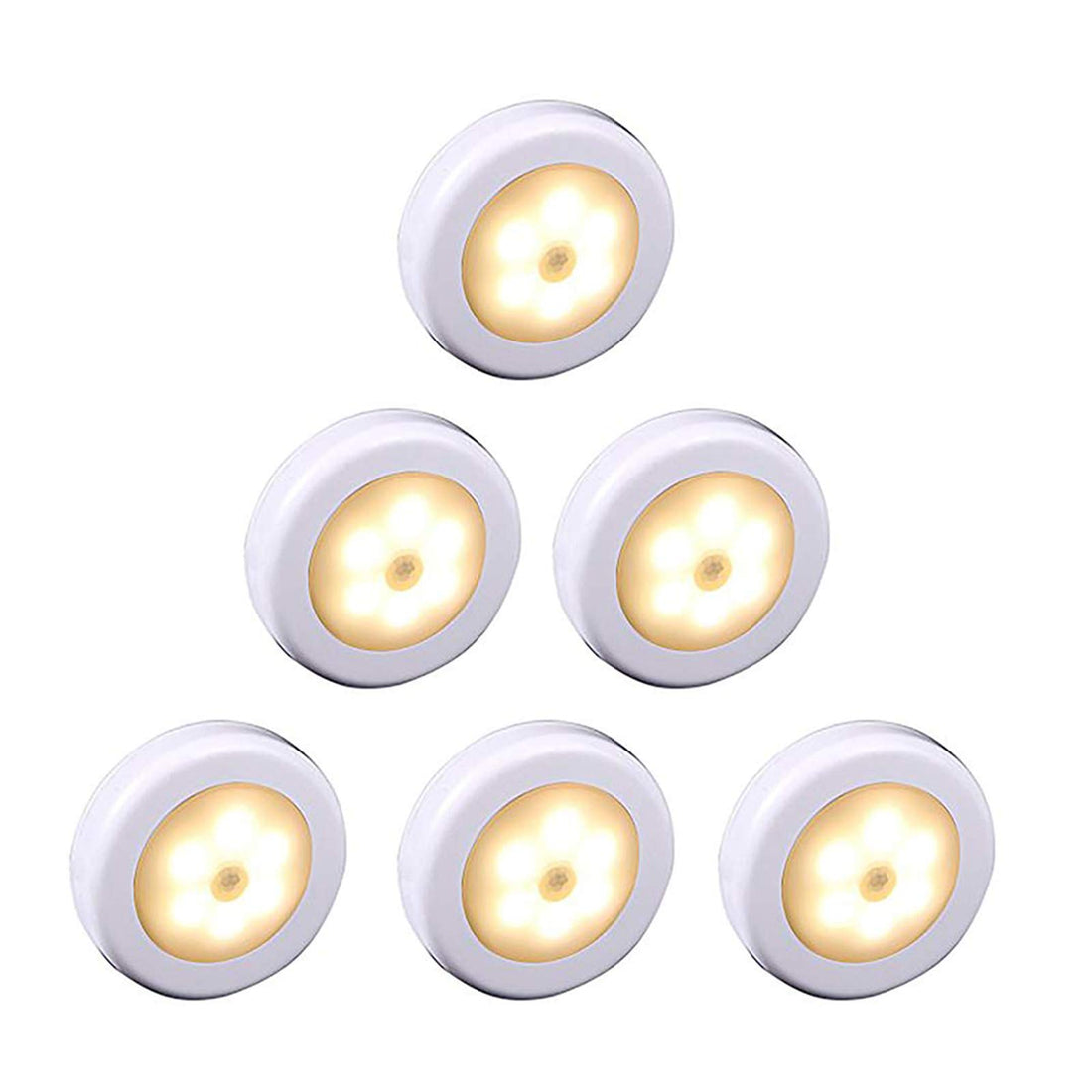 WRalwaysLX LED Cabinet Light with Motion Sensor, for Stairs, Hallway, Cupboard, Kitchen, Bedroom, 6 Pack (Warm Light-White Shell)