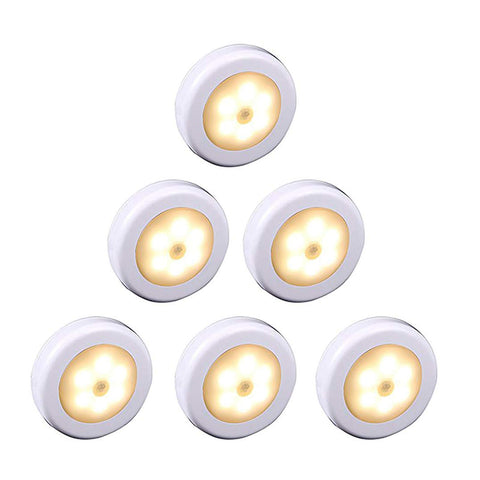 WRalwaysLX LED Cabinet Light with Motion Sensor, for Stairs, Hallway, Cupboard, Kitchen, Bedroom, 6 Pack (Warm Light-White Shell)