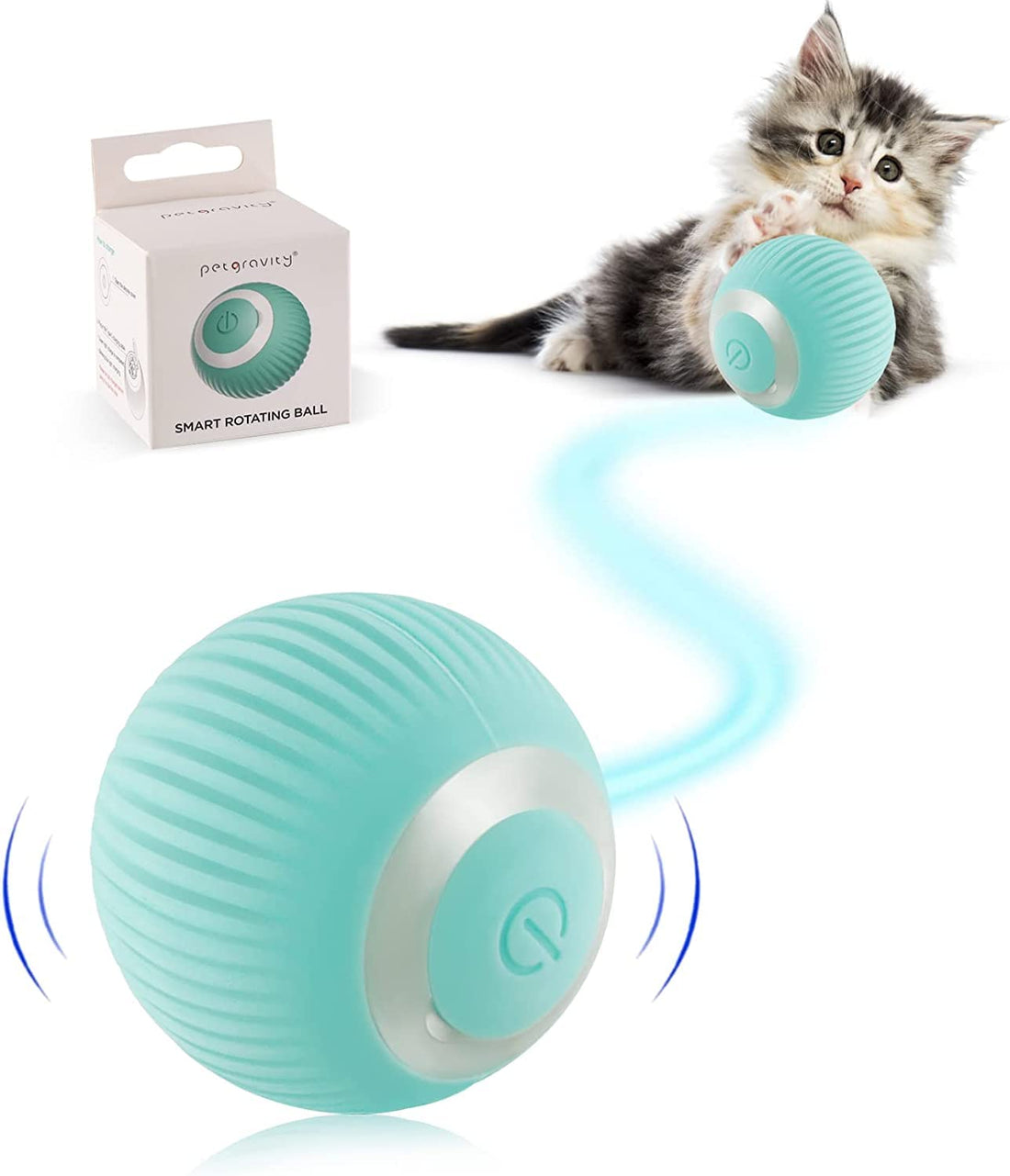 Interactive Cat Toy Ball, USB Rechargeable Smart Ball, Cat Toy with Light and Auto Turn Ball Kit