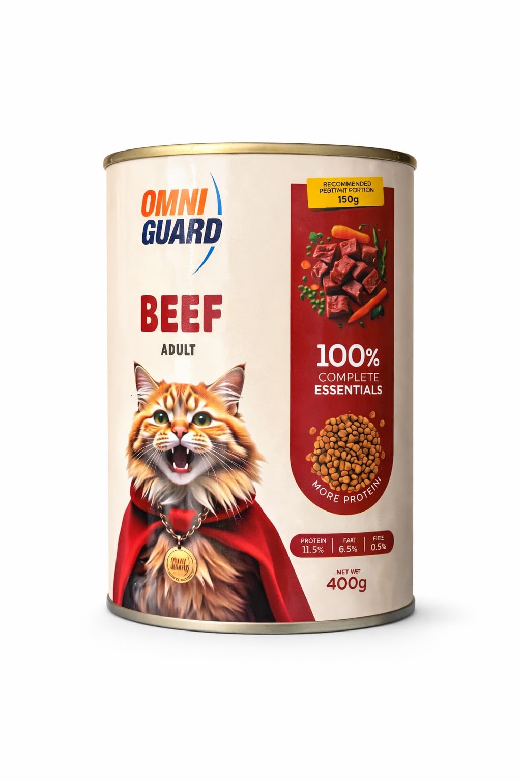 Omni-Guard Adult Wet Cat Food Complete Essentials Canned Meal (3 Pieces - 400 Gram, Beef)