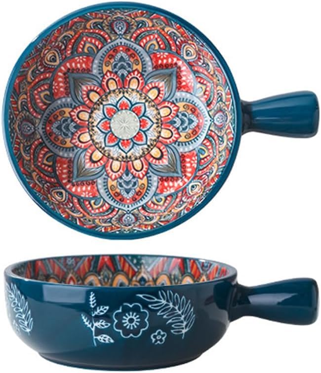 Porcelain Casserole Serving Dish with Handle Heat Resistant Ceramic Baking Bowl Oven Safe Cookware for Soups Stews Hot Meals Elegant Floral Design Durable Kitchen Serveware