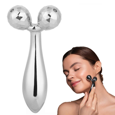 Pongnas 3D Roller Face Massager, Portable V-Shaped Face Lifting Firming Tool, Waterproof Face/Body Slimming Roller,Sliver