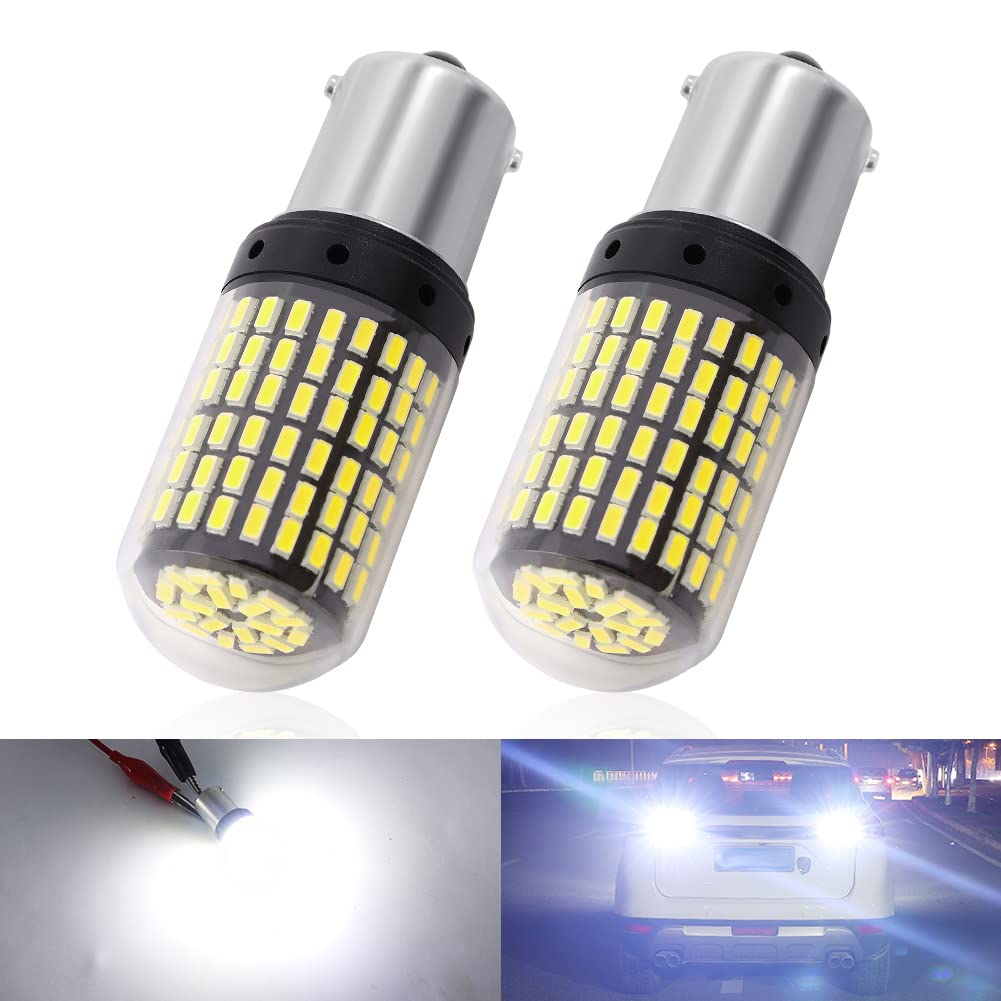 1156 LED Bulb 6000K White Super Bright 144-SMD 3014 Chips 7506 93 3497 P21W BA15S 17 Watts 9-30V for Turn Signal Reverse Brake Stop Light .2-pack.