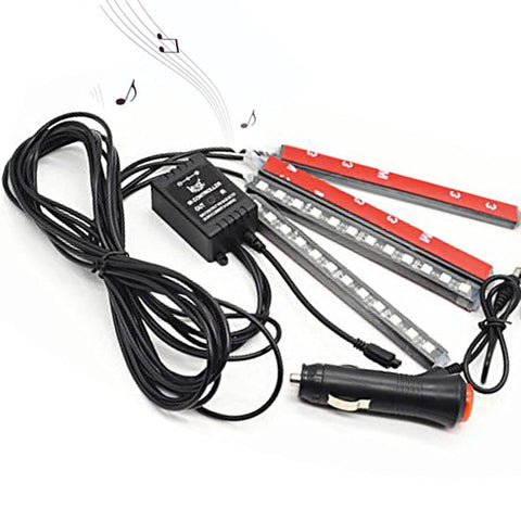 LEDMIRCY Car LED Strip Lights, 4pcs 48 LED DC 12V Multicolor Music Car Interior Light LED Under Dash Lighting Kit with Sound Active Function and Wireless Remote Control, Car Charger Included (48 leds)