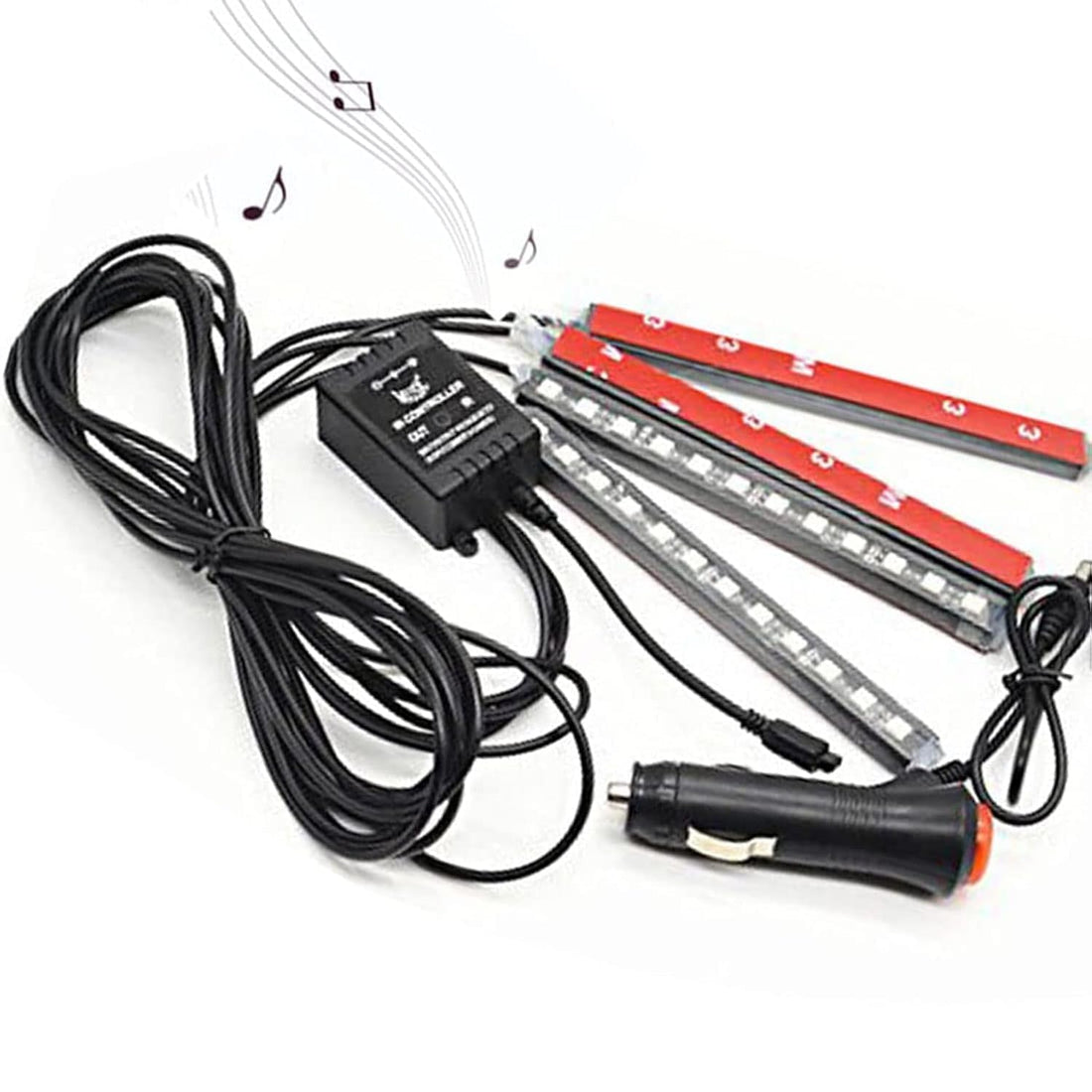 LEDMIRCY Car LED Strip Lights, 4pcs 48 LED DC 12V Multicolor Music Car Interior Light LED Under Dash Lighting Kit with Sound Active Function and Wireless Remote Control, Car Charger Included (48 leds)