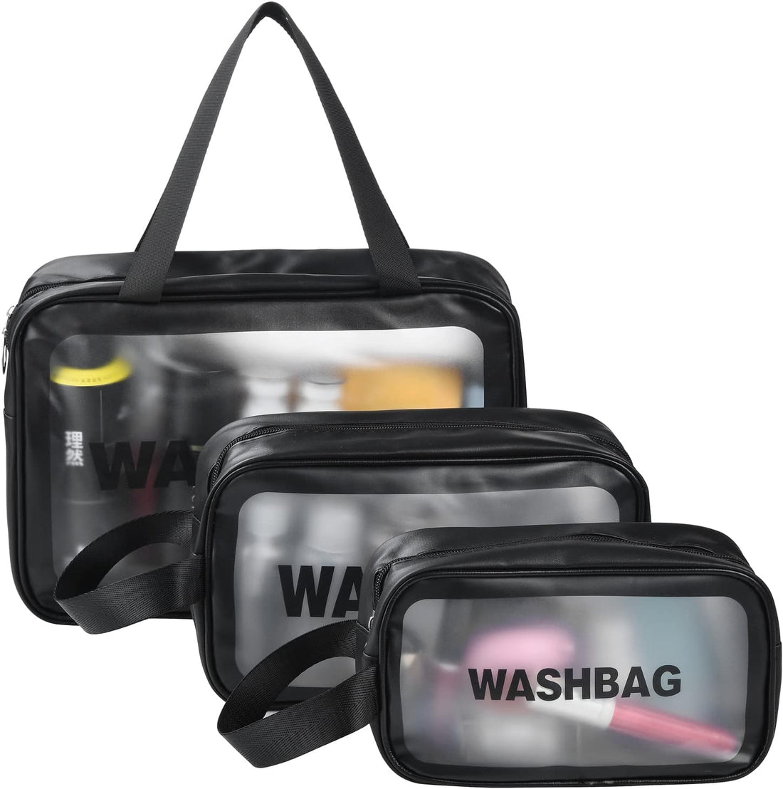 3 Piece Travel Bag Set Water Proof in Leather - Water - Makeup Accessories Organizer and Personal Care in Different Sizes - Unisex - Easy to Clean and Carry - Organize Small Items