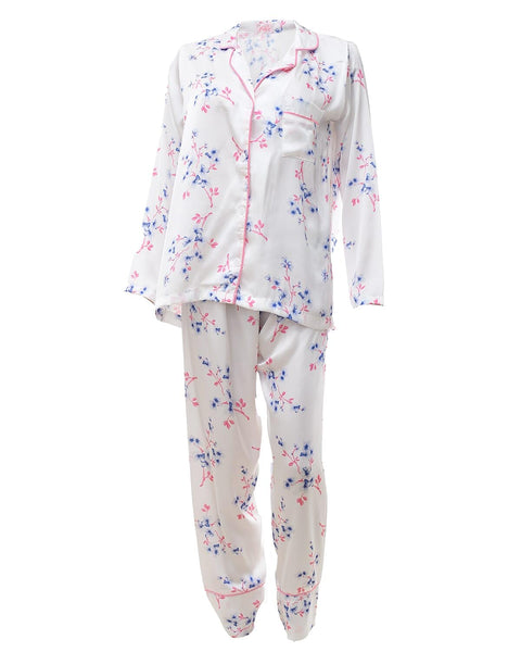 Luna LUN-6070 Women Floral Long Sleeve Button Satin Pajama Set