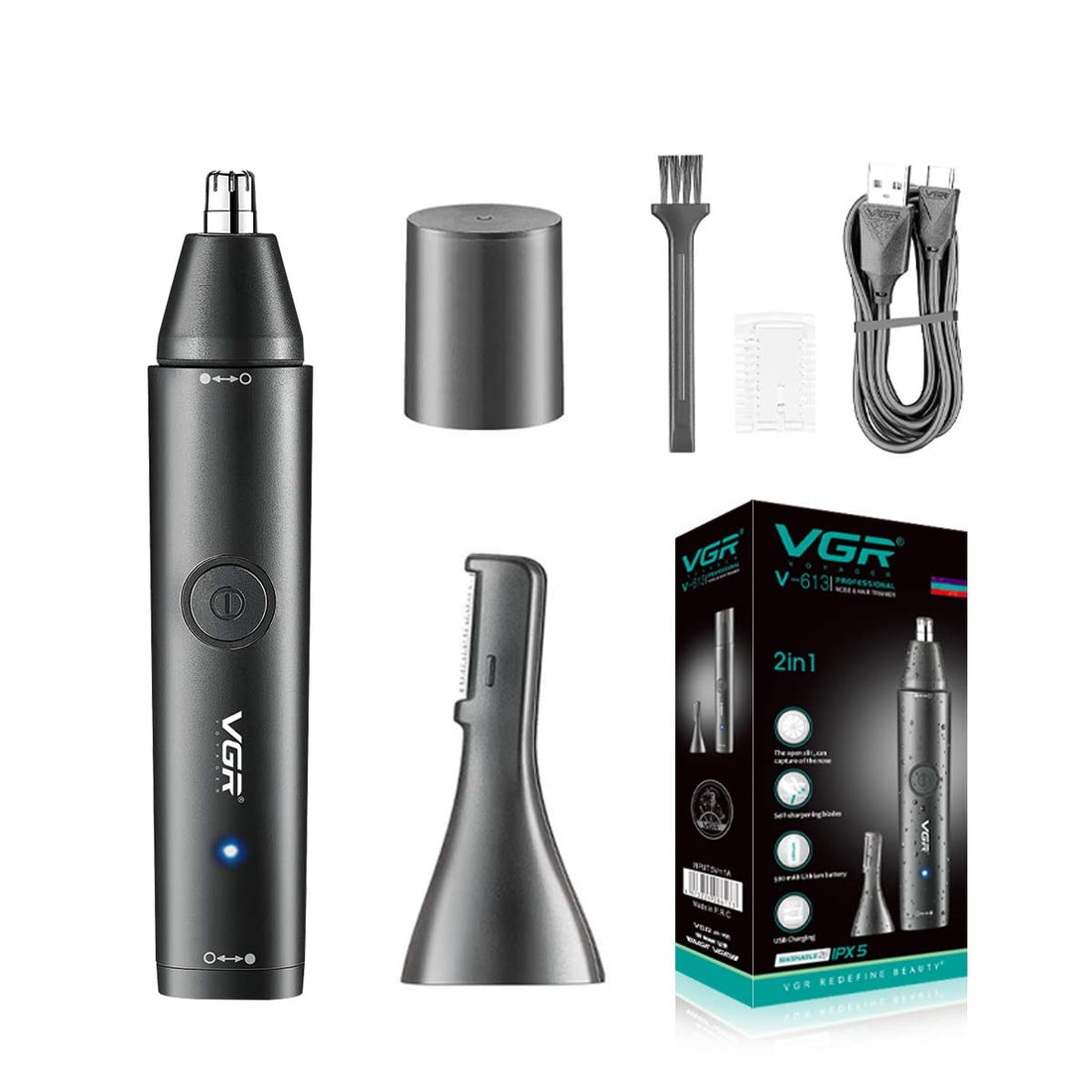 VGR V-613 Ear, Nose & Eyebrow Trimmer Professional USB Rechargeable Nose Trimmer for Men and Women Nose Clippers Eyebrow Facial Hair Trimmer Body Grooming Kit IPX5 Waterproof Dual Edge Blades