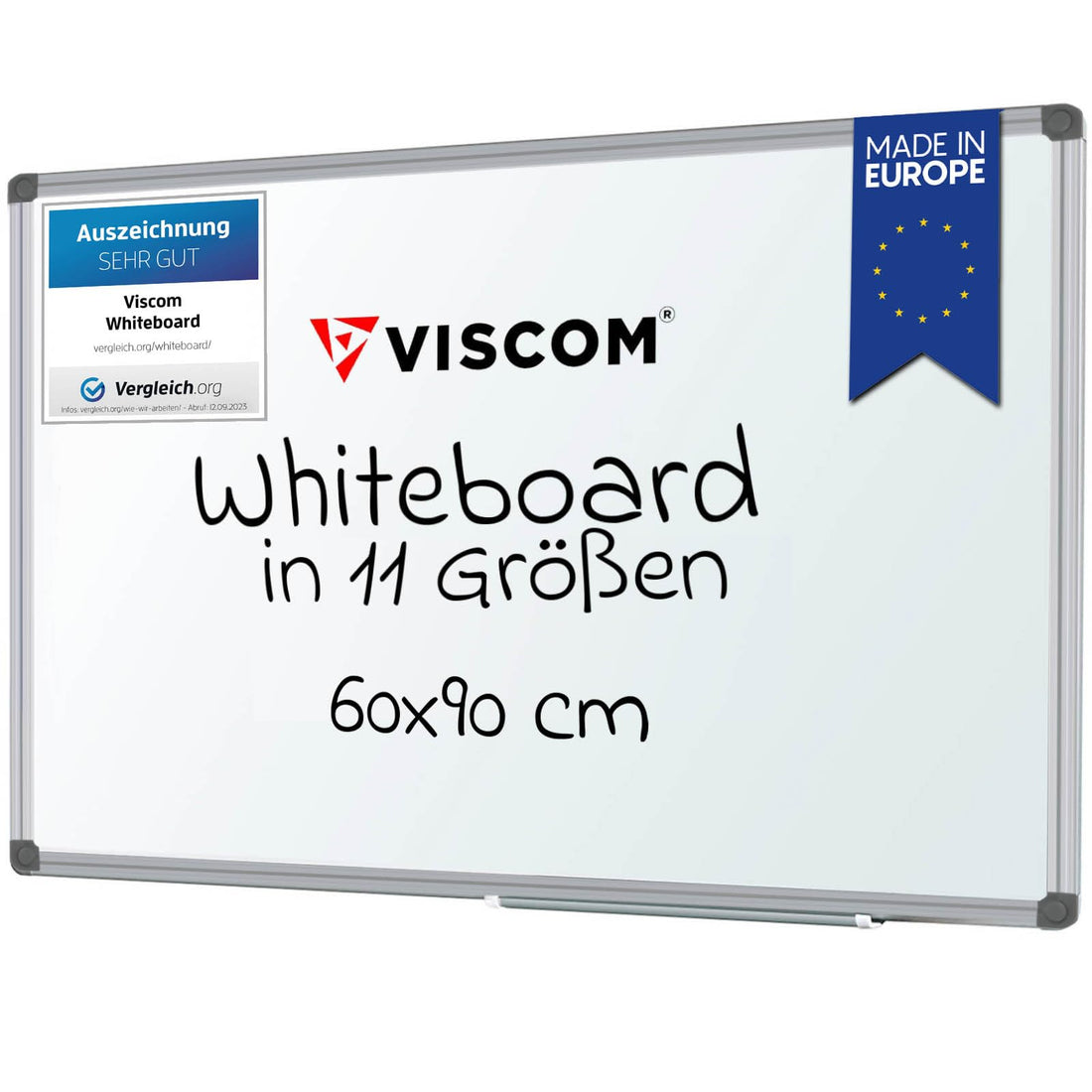 VISCOM Magnetic Whiteboard - 60 x 90 cm - Magnetic Board in 11 Sizes - Magnetic Board, Scratch-Resistant & Writeable - with Aluminium Frame - for Portrait and Landscape Format