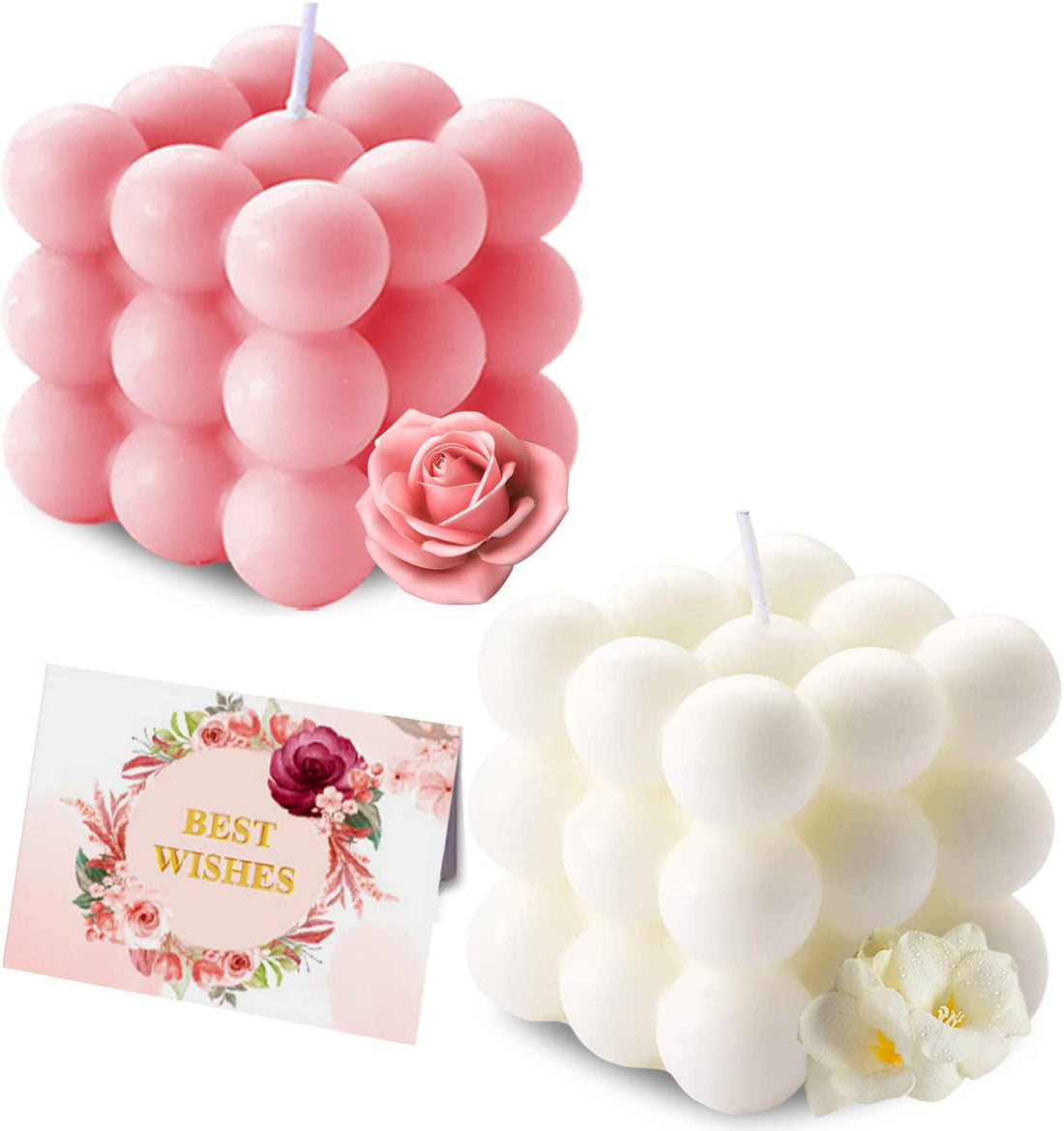 Scented Bubble Candles Gifts Set for Women, Large Candles for Home Decor Scented, 2 x 5.4 oz Soy Wax Aromatherapy Candles, Cube Aesthetic Candle, Ideal Gifts for Valentines Day, Mother's Day, Birthday