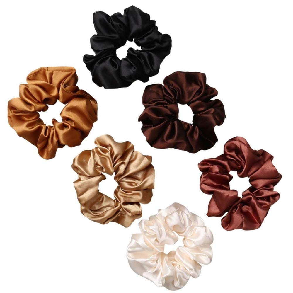 Yashunbei 6 Pcs Satin Elastic Soft Scrunchies - Ponytail Holder Hair Ties for Girls & Ladies - Random Colors