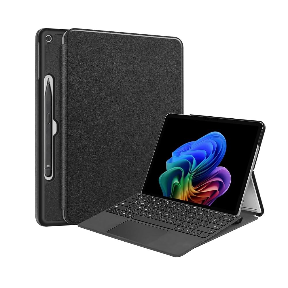 for Microsoft Surface Pro 12 inch Case Front Support Fully Wrapped, PU Leather Flip Stand Waterproof and shockproof Hard PC Back Cover (Black)