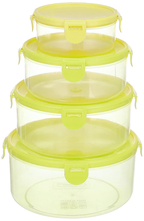 winnerplast Plastic Round Lock Box For Keeping Food From Winer Plast, 4 Pieces - Multi Color