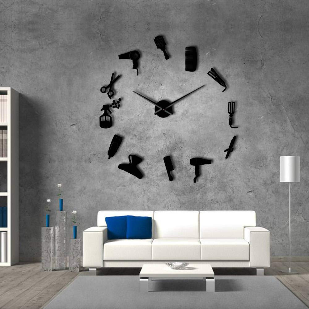 KKLLHSH DIY Barber Shop Giant Wall Clock With Mirror Effect - 37 Inch