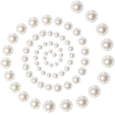 JAZZEEL Flat Back Half Round Pearl Beads 1000pcs White Glossy Nail Art Pearls Mixed Sizes 4-12mm for DIY Crafts Wedding Dress Embellishment Phone Case Decoration Projects
