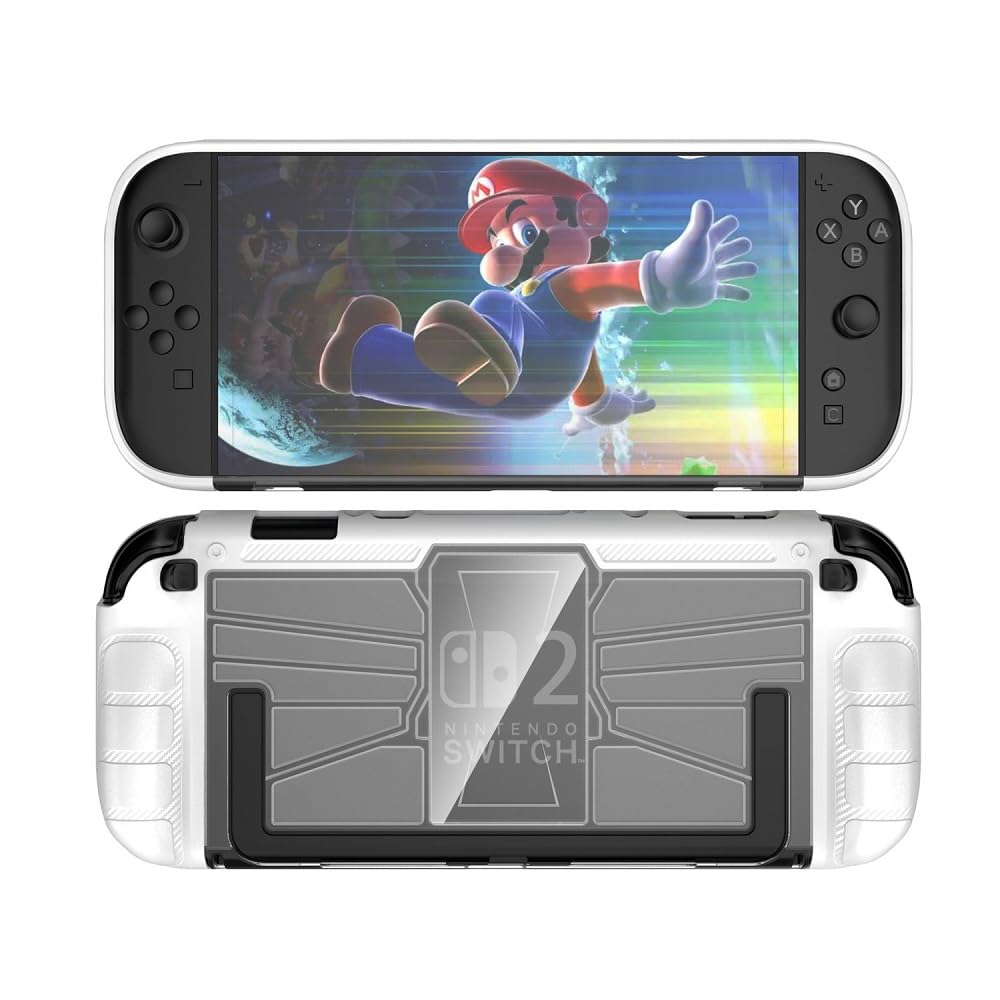 Case for Nintendo Switch 2 2025, Soft TPU Case with Built-in Kickstand, Anti-Scratch Protective Case (White)