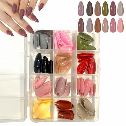 144pc Colored Stiletto False Nails Full Cover Soft Gel Acrylic Tips Pointy Fake Nail Artificial Fingernails Manicure Designs Decor for Women Girls Home Salon DIY. (12 COLOR-) - OVAL SHAPE-N2