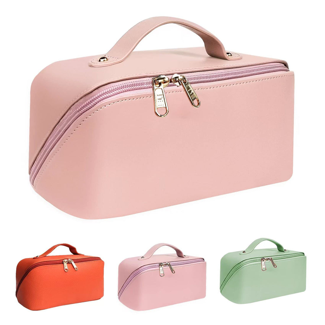 Josetty Travel Makeup Bag Large Capacity Cosmetic Bag Toiletry Bag Makeup Bags for Women and Girls, Portable PU Leather Makeup Bag (Pink), Pink, Cosmetic Bag