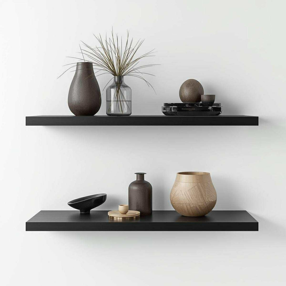 MDF Wood Wall Shelves, Modern Design, Waterproof and Scratch Resistant, 50 x 15 cm, 2 Pieces, with Installation Supplies, for Kitchen, Bedroom, Office (Black)