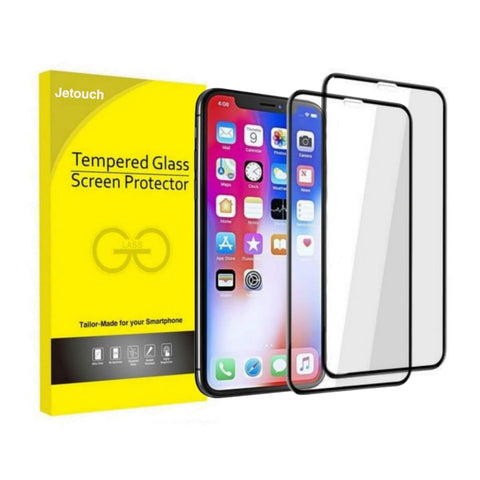 Screen Protector Super Glass JETOUCH 2pack Tempered Glass Screen Protector With Black Frame Compatible With iphone (clear&black frame, iphone XR/ 11)