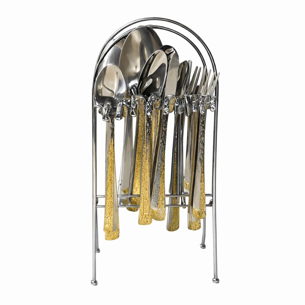 Home Care H-577 24-Piece Gold-Plated Nickel Spoon Set with Stand Luxe Dining, Gold-Plated Nickel